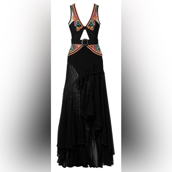NWT $850 PatBO Neon Beaded Embellished Black Mesh Beach Maxi Small - Picture 5 of 16